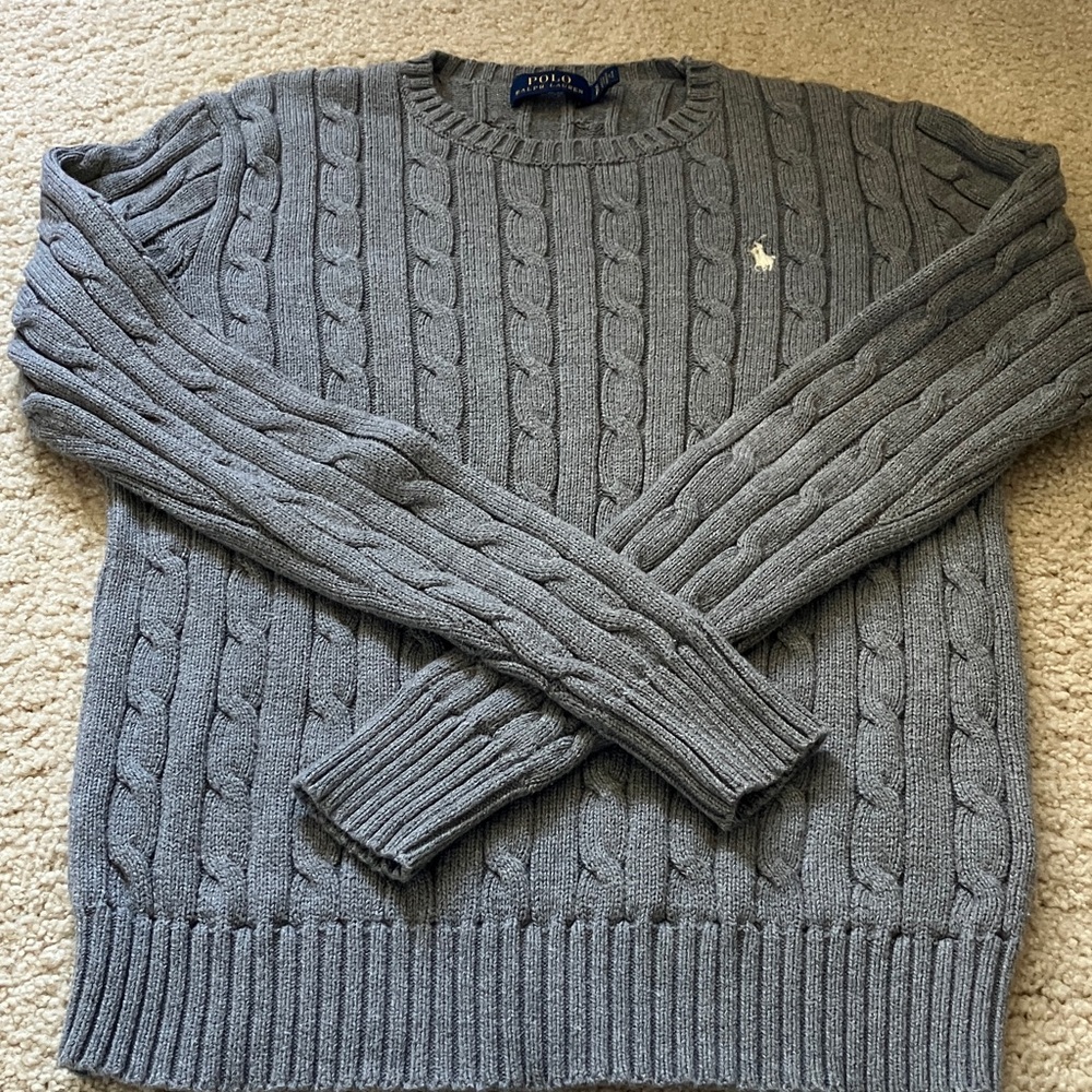 Polo by Ralph Lauren Heather Gray Cable-Knit Crewneck Sweater